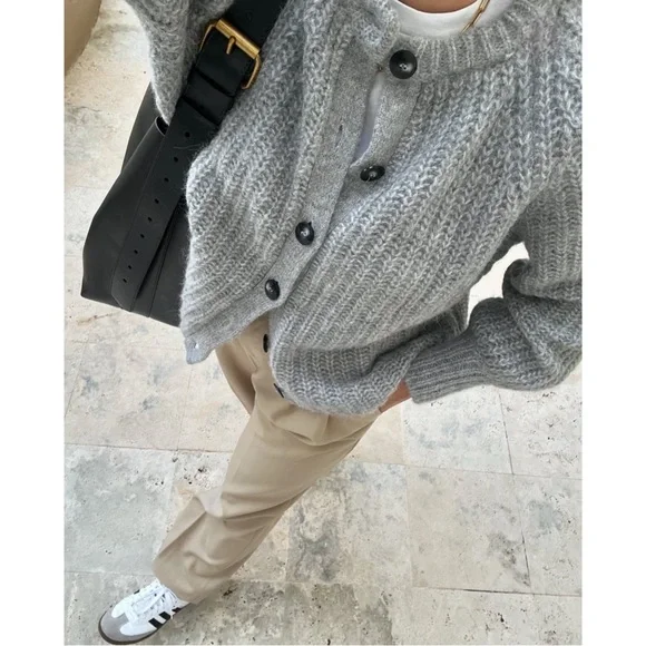 SEZANE BLOGGER FAVE Gray Alpaca Wool Oversized Cardigan Sweater Emile Jumper L - Picture 5 of 16